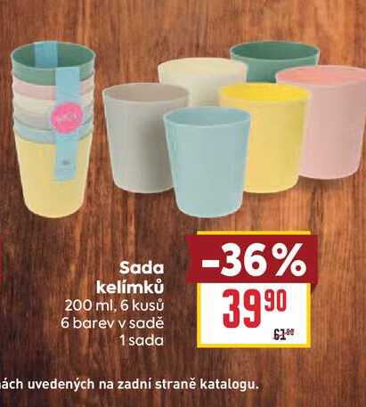 Sada kelímků 200 ml, 6 kusů 6 barev