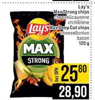 Lay's Max Strong chips cheese&cayenne chilliGlime Lay's Max Dee Max Deep Cut chips Cheese&onion bacon 120 g