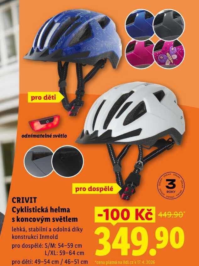 CRIVIT Cyklistická helma s koncovým světlem