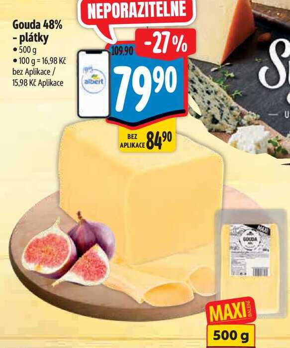 Gouda 48% - plátky, 500 g