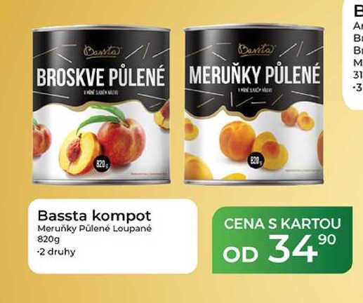 Bassta kompot Meruňky Půlené Loupané 820g 