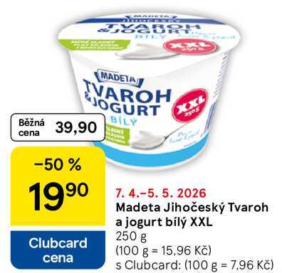 Madeta Jihočeský Tvaroh a jogurt bílý XXL, 250 g 