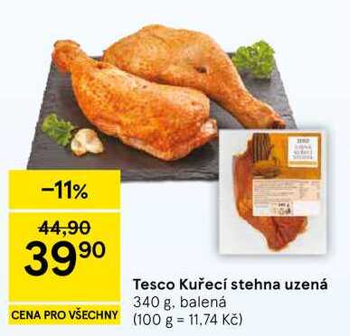 Tesco Kuřecí stehna uzená, 340 g, balená  