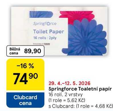 Springforce Toaletní papír, 16 rolí, 2 vrstvy 