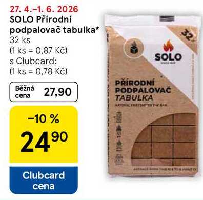 Přírodní podpalovač tabulka, 32 ks  