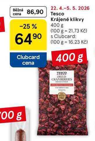 Tesco Krájené klikvy, 400 g  