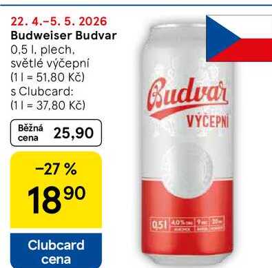 Budweiser Budvar výčepní, 0.5 l, plech 