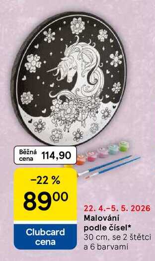 Malování podle čísel, 30 cm, se 2 štětci a 6 barvami 