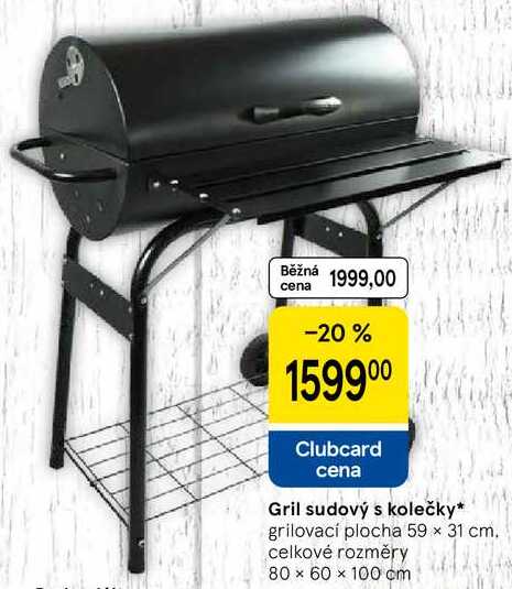 Gril sudový s kolečky, grilovací plocha 59 × 31 cm. celkové rozměry 80 x 60 x 100 cm 