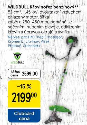 WILDBULL Křovinořez benzínový, 52 cm³, 1,45 kW, dvoutaktní vzduchem chlazený motor, šířka záběru 250-450 mm, pomáhá se sečením, hubením plevele, odklízením křovin a úpravou okrajů trávníku 