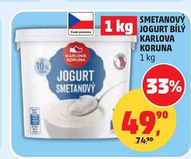 SMETANOVÝ JOGURT BÍLÝ KARLOVA KORUNA, 1 kg 