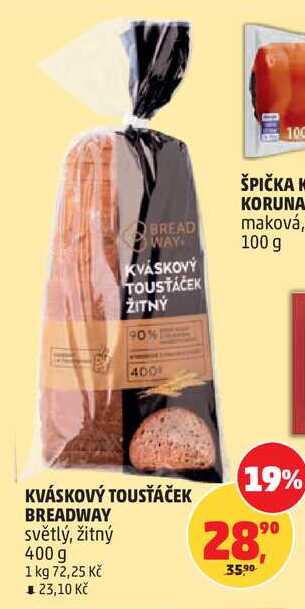 KVÁSKOVÝ TOUSTÁČEK BREADWAY světlý, žitný, 400 g 