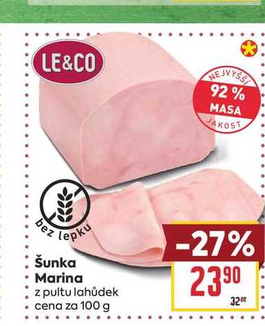 Šunka Marina z pultu lahůdek cena za 100 g 