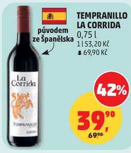 TEMPRANILLO LA CORRIDA původem ze španělska, 0,75 l