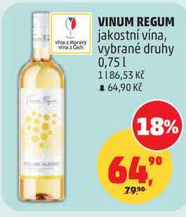 VINUM REGUM jakostní vína, vybrané druhy, 0,75 l