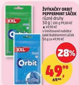 ŽVÝKAČKY ORBIT PEPPERMINT SÁČEK různé druhy, 50 g 