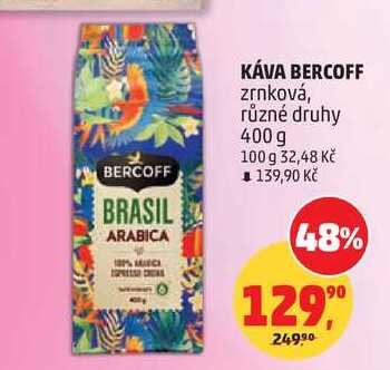KÁVA BERCOFF zrnková, různé druhy, 400 g  