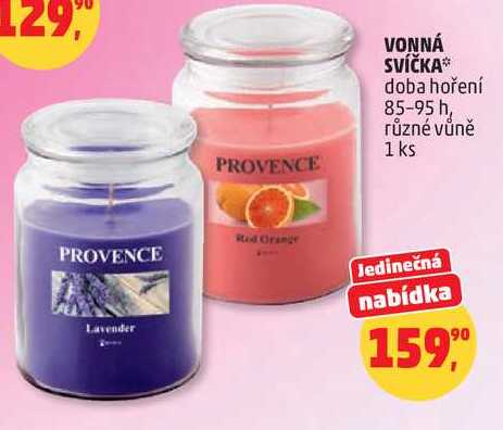 VONNÁ SVÍČKA doba hoření 85-95 h, různé vůně, 1 ks 
