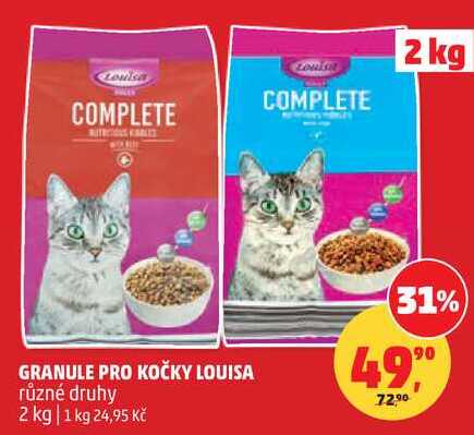 GRANULE PRO KOČKY LOUISA různé druhy, 2 kg 