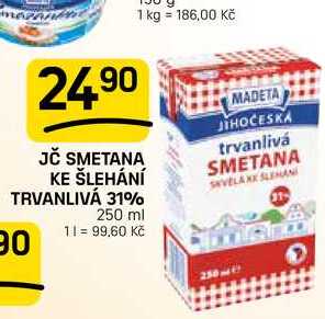 JČ SMETANA KE ŠLEHÁNÍ TRVANLIVÁ 31% 250 ml