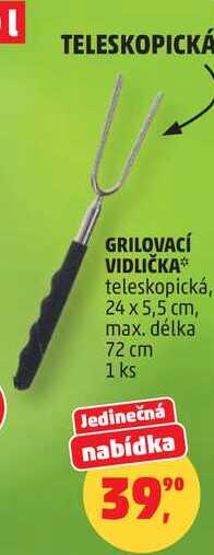 TELESKOPICKÁ GRILOVACÍ VIDLIČKA teleskopická, 24 x 5,5 cm, max. délka 72 cm, 1 ks  