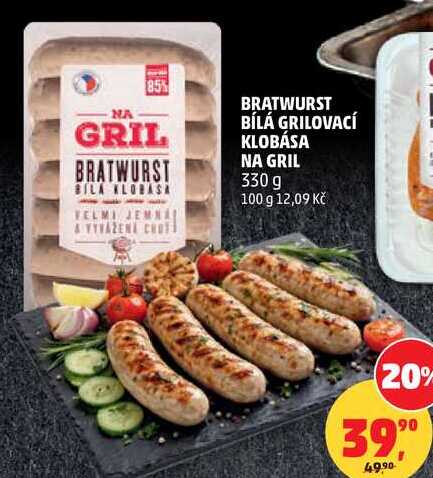 BRATWURST BÍLÁ GRILOVACÍ KLOBÁSA NA GRIL, 330 g 