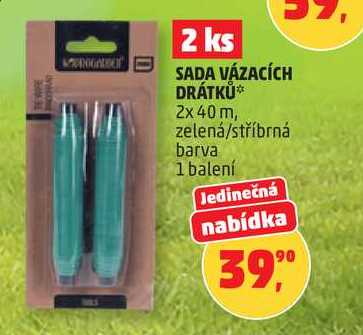 SADA VÁZACÍCH DRÁTKŮ, 2x 40 m, zelená/stříbrná barva, 1 balení 