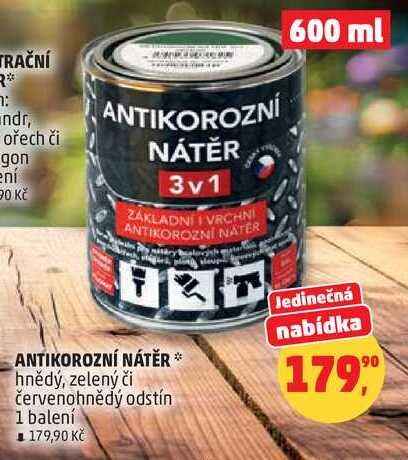 ANTIKOROZNÍ NÁTĚR hnědý, zelený či červenohnědý odstín, 1 balení
