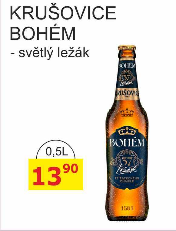 KRUŠOVICE BOHÉM - světlý ležák 0,5l sklo