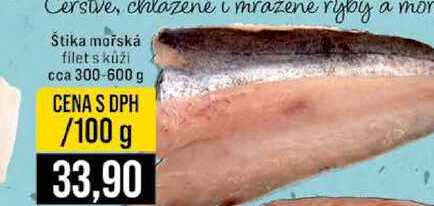 Štika mořská filet s kuži cca 300-600 g 100g