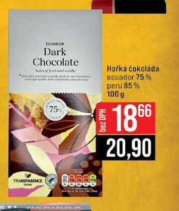 Horká čokoláda ecuador 75% peru 85% 100 g