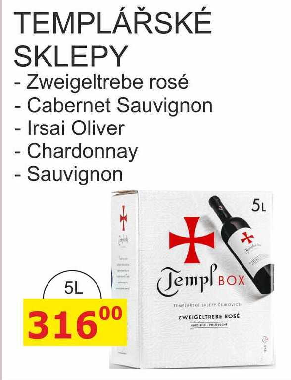 TEMPLÁŘSKÉ SKLEPY - Zweigeltrebe rosé - Cabernet Sauvignon - Irsai Oliver - Chardonnay - Sauvignon 5L