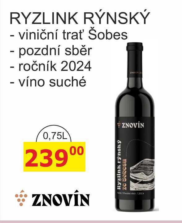 ZNOVÍN ZNOJMO RYZLINK RÝNSKÝ - víno suché 0,75L 