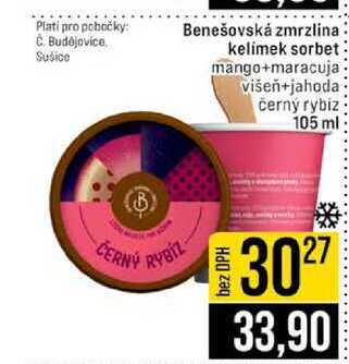 Benešovská zmrzlina kelimek sorbet mango+maracuja višeň+jahoda černý rybiz 105 ml 