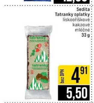 Sedita Tatranky oplatky liskooříškovė kakaové mléčné 33g