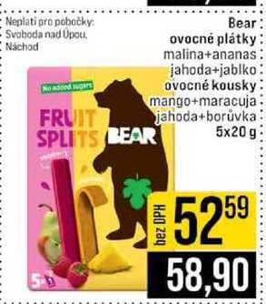 Bear ovocné plátky malina+ananas jahoda+jablko ovocné kousky mango+maracuja jahoda+borůvka 5x20 g