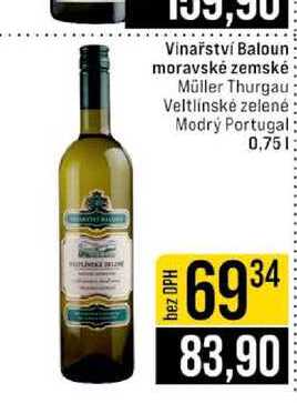 Vinařství Baloun moravské zemské Müller Thurgau Veltlínské zelené Modrý Portugal 0,75l