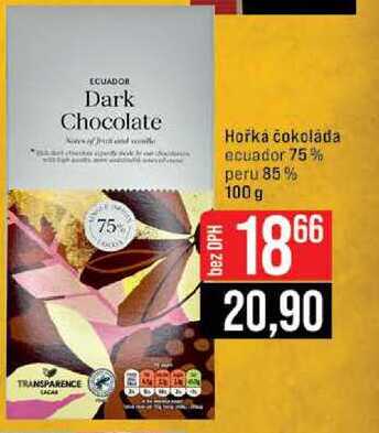 Horká čokoláda ecuador 75% peru 85% 100 g 
