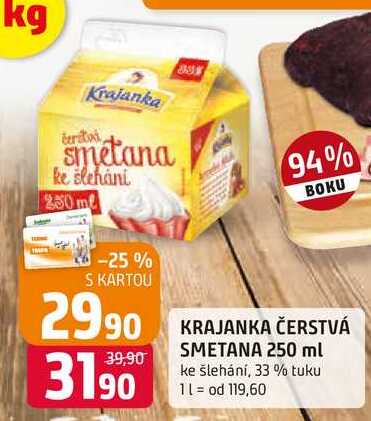 KRAJANKA ČERSTVÁ SMETANA 250 ml ke šlehání, 33 % tuku