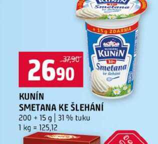 KUNIN SMETANA KE ŠLEHÁNÍ 200 + 15 g 31% tuku 