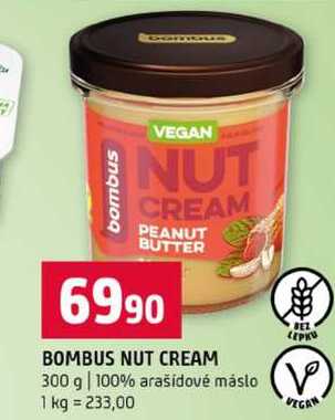 BOMBUS NUT CREAM BEZ LEPKY 300 g 100% arašidové máslo