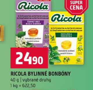 RICOLA BYLINNÉ BONBONY 40 g vybrané druhy