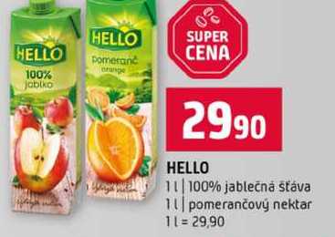 HELLO 1l 100% jablečná stáva 1l pomerančový nektar 