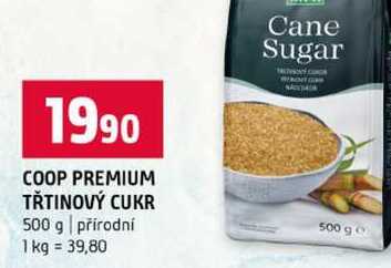 COOP PREMIUM TŘTINOVÝ CUKR 500 g přírodní  v akci