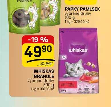 WHISKAS GRANULE vybrané druhy 300 g 