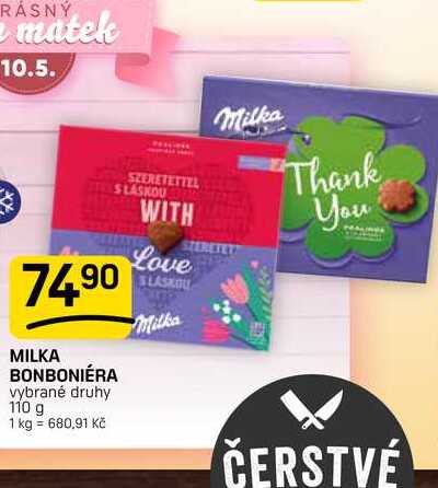 MILKA BONBONIÉRA vybrané druhy 110 g 