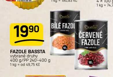 FAZOLE BASSTA vybrané druhy 400 g/PP 240-400 g 