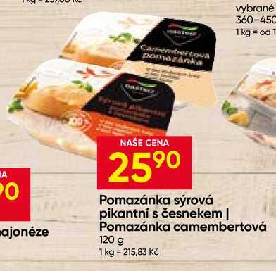 Pomazánka sýrová pikantní s česnekem, Pomazánka camembertová 120 g 