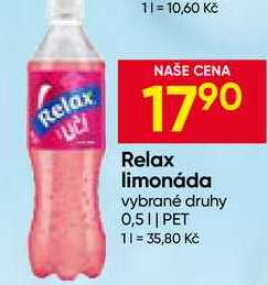 Relax limonáda vybrané druhy 0,5l PET