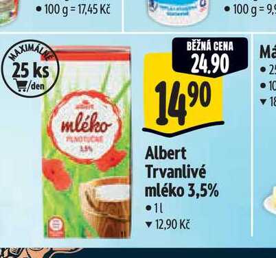   Albert Trvanlivé mléko 3,5% 1 l v akci